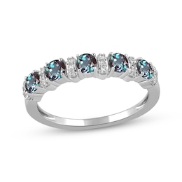 Lab-Created Alexandrite & White Lab-Created Sapphire Ring Sterling Silver