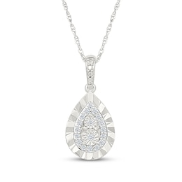 Multi-Diamond Pear-Shaped Necklace 1/8 ct tw Sterling Silver 18&quot;