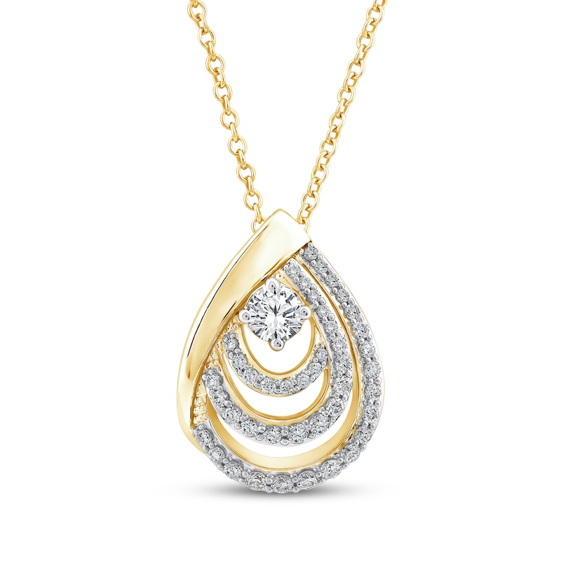 Main Image 1 of Diamond Layered Teardrop Necklace 1/2 ct tw 10K Yellow Gold 17&quot;