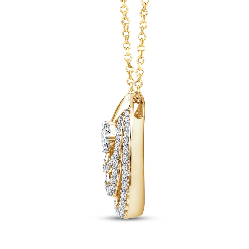 Main Image 2 of Diamond Layered Teardrop Necklace 1/2 ct tw 10K Yellow Gold 17&quot;