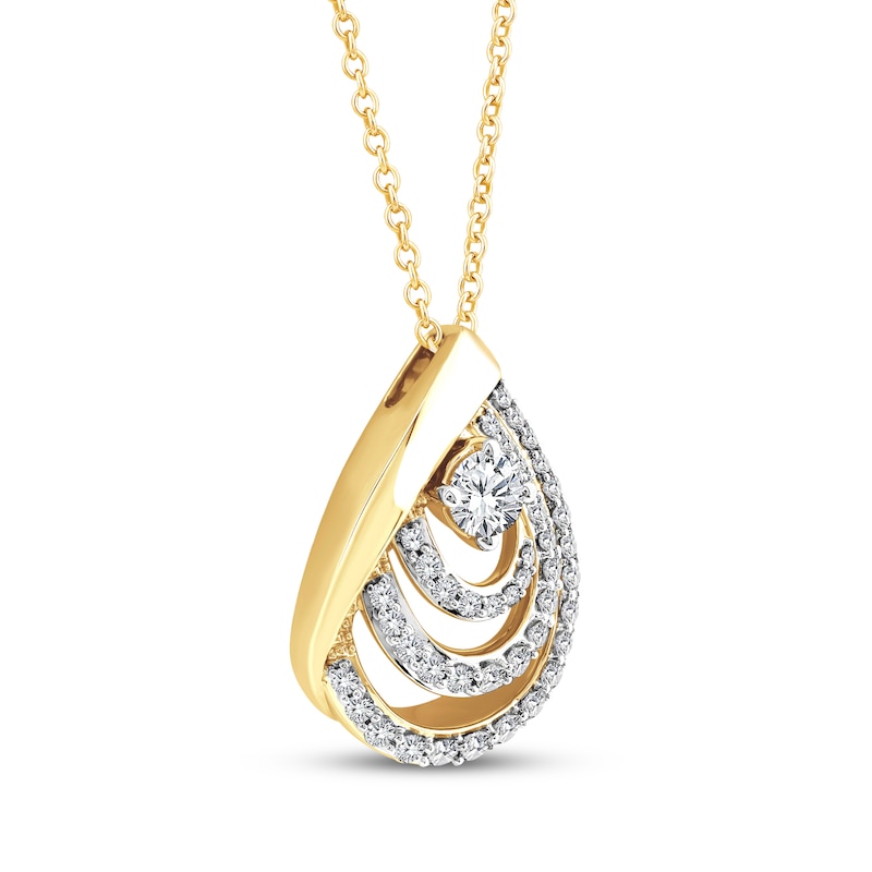 Main Image 3 of Diamond Layered Teardrop Necklace 1/2 ct tw 10K Yellow Gold 17&quot;