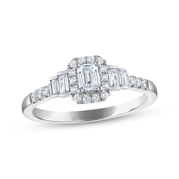 Adore Emerald-Cut & Baguette-Cut Diamond Halo Engagement Ring 1/2 ct tw 14K White Gold