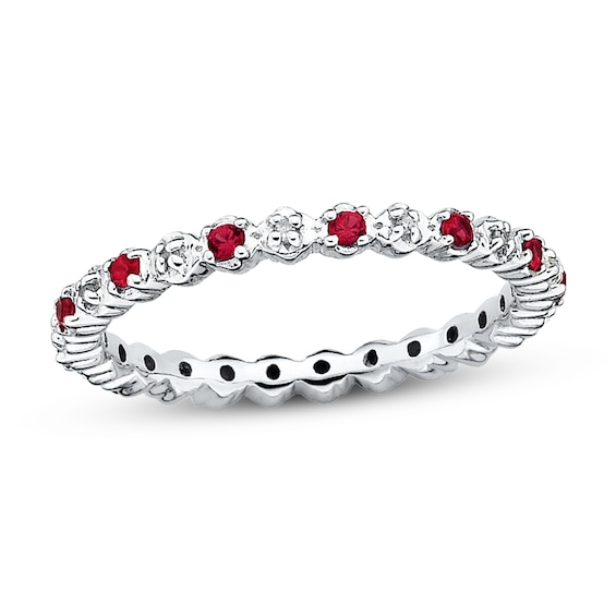 Stackable Ring Lab-Created Ruby&Diamond Sterling Silver | Womens Rings