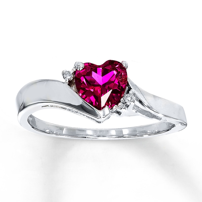 Main Image 1 of Lab-Created Ruby Ring Diamond Accents Sterling Silver