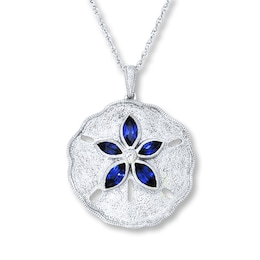 Lab-Created Sapphire Sand Dollar Necklace Sterling Silver