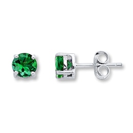 Lab-Created Emerald Stud Earrings 14K White Gold
