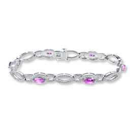 Lab-Created Sapphire Diamond Accents Sterling Silver Bracelet