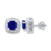 Thumbnail Image 1 of Lab-Created Sapphire Diamond Accents Sterling Silver Earrings