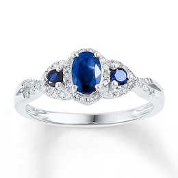 Natural Sapphire Ring 1/6 ct tw Diamonds 10K White Gold