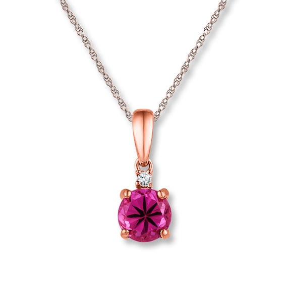 Lab-Created Sapphire Diamond Necklace 10K Rose Gold
