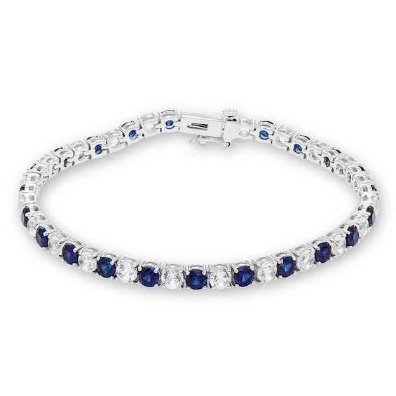 Blue/White Lab-Created Sapphire Bracelet Sterling Silver