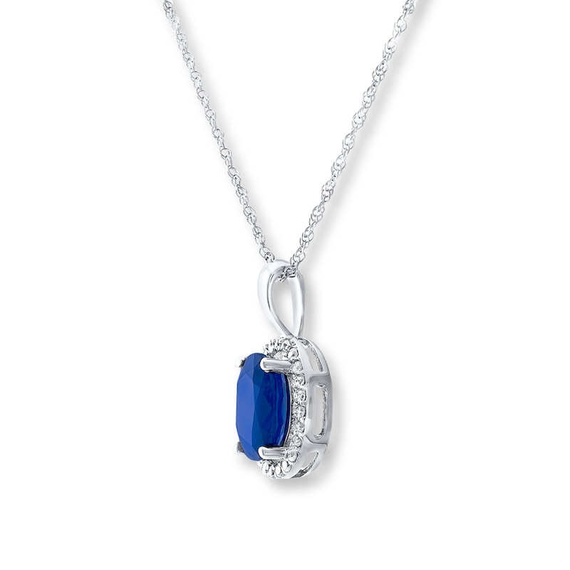 Blue Sapphire Necklace 1/10 ct tw Diamonds 10K White Gold