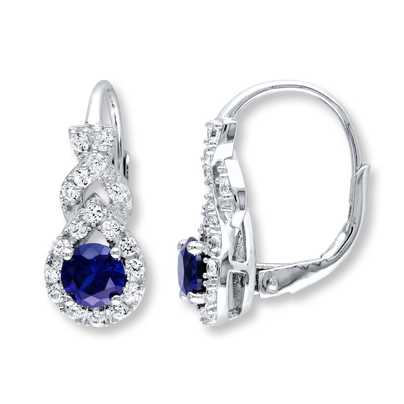 Main Image 1 of Blue & White Lab-Created Sapphire Earrings Sterling Silver