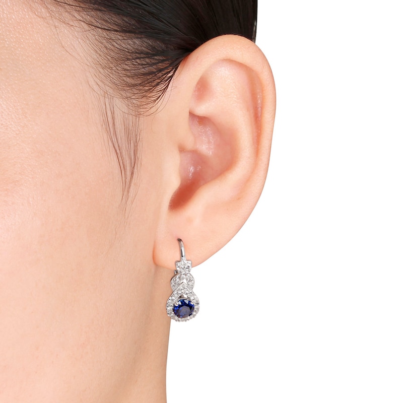 Main Image 2 of Blue & White Lab-Created Sapphire Earrings Sterling Silver