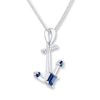 Thumbnail Image 1 of Diamond Anchor Necklace Lab-Created Sapphires Sterling Silver