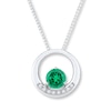 Thumbnail Image 1 of Lab-Created Emerald Necklace 1/20 cttw Diamonds Sterling Silver