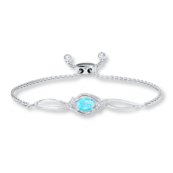 Lab-Created Blue Opal Bolo Bracelet Sterling Silver