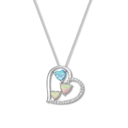 Lab-Created Opal Heart Necklace Sterling Silver