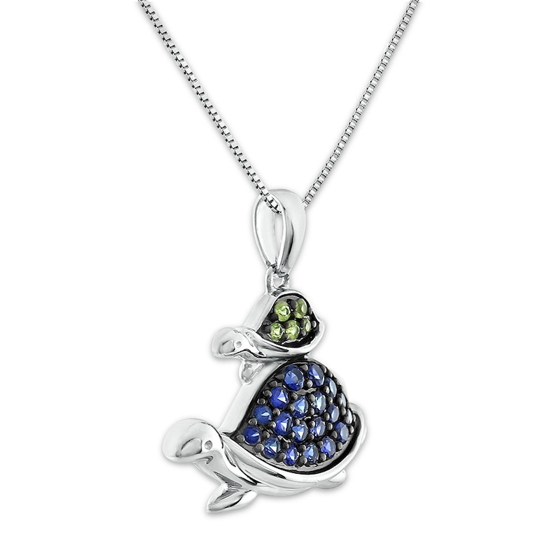 Main Image 4 of Turtle Necklace Peridot/Lab-Created Sapphires Sterling Silver