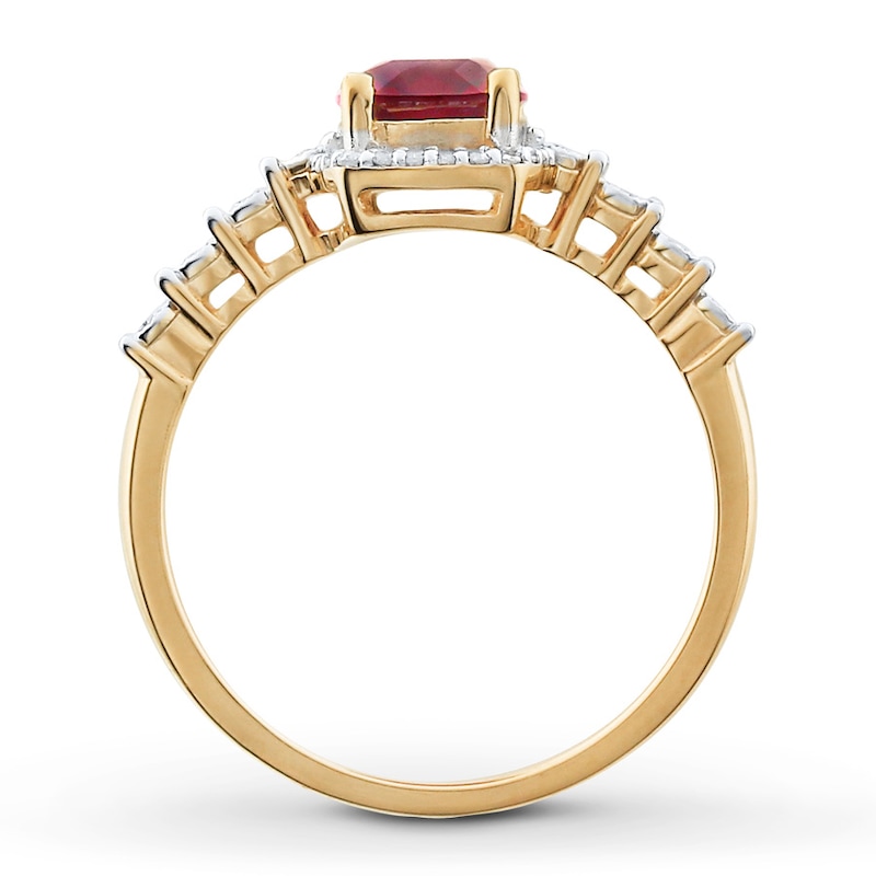 Main Image 2 of Lab-Created Ruby Ring 1/10 ct tw Diamonds 10K Yellow Gold