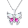 Thumbnail Image 0 of Lab-Created Opal Butterfly Necklace Sterling Silver 18"