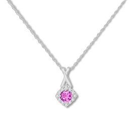 Pink & White Lab-Created Sapphire Necklace 10K White Gold