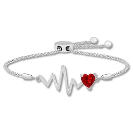 Lab-Created Ruby Heartbeat Bolo Bracelet Sterling Silver