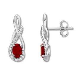 Lab-Created Ruby/Lab-Created Sapphire Earrings Sterling Silver