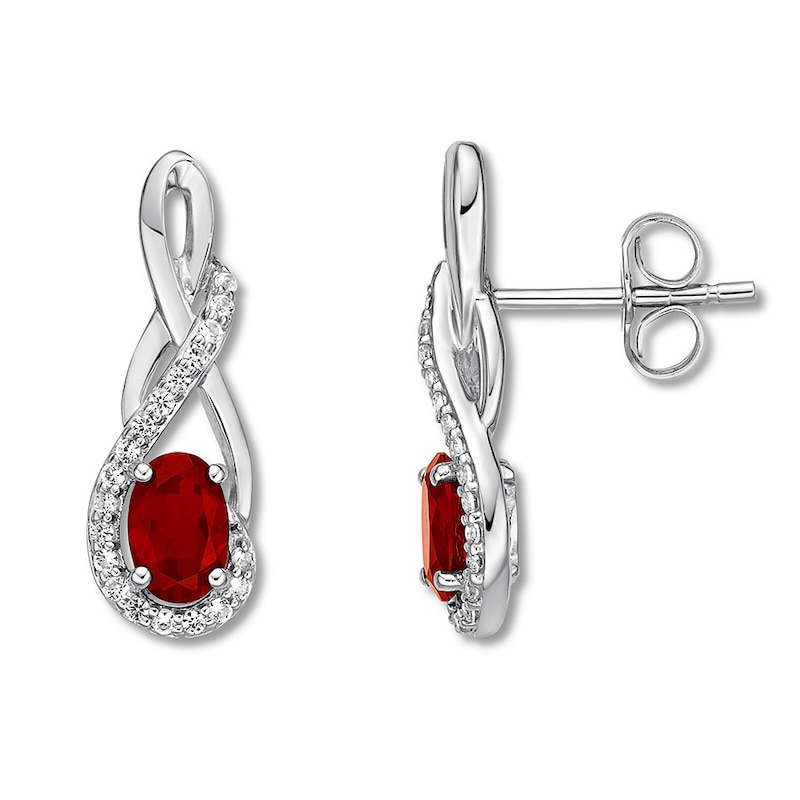 Lab-Created Ruby/Lab-Created Sapphire Earrings Sterling Silver