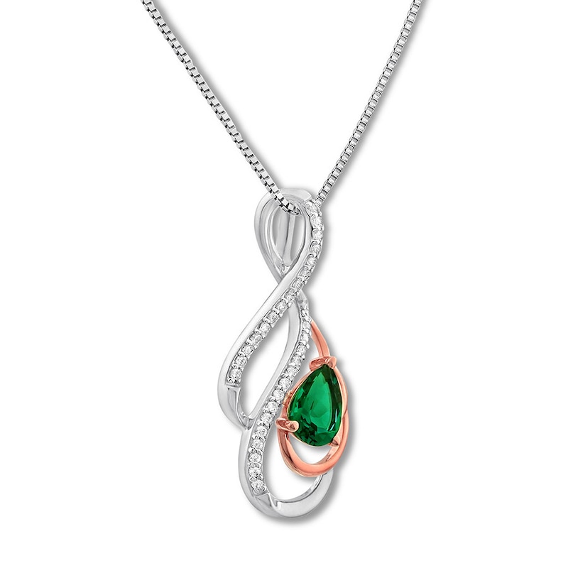 Lab-Created Emerald Necklace Sterling Silver/10K Rose Gold