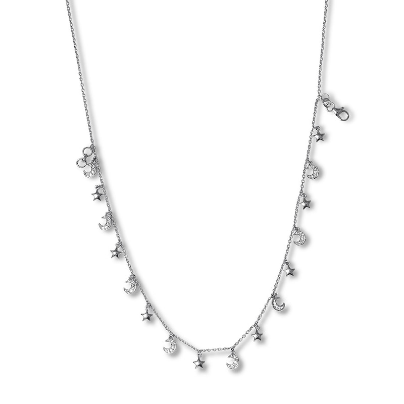 Moon/Star Anklet Lab-Created White Sapphires Sterling Silver