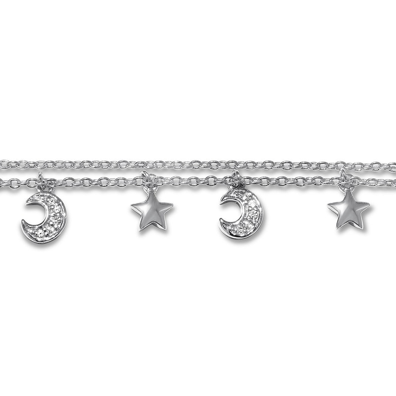 Moon/Star Anklet Lab-Created White Sapphires Sterling Silver
