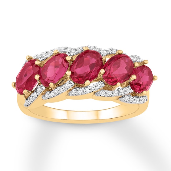 Lab-Created Ruby Ring 1/6 ct tw Diamonds 10K Yellow Gold | Kay Outlet