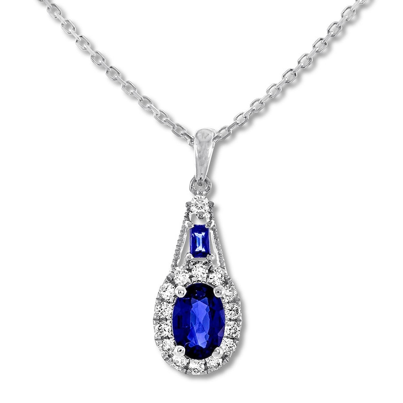 Main Image 1 of Natural Sapphire Necklace 1/10 ct tw Diamonds 10K White Gold