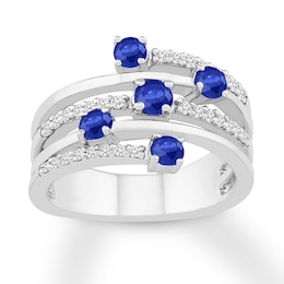 Blue & White Lab-Created Sapphire Ring Sterling Silver