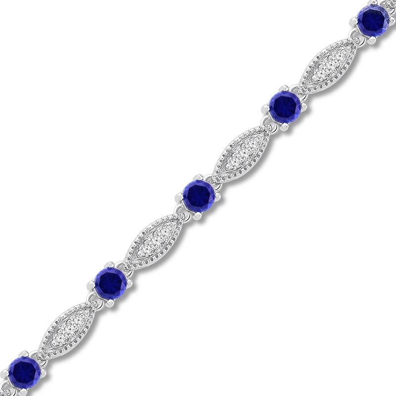 Main Image 1 of Blue & White Lab-Created Sapphire Bracelet Sterling Silver 7.5&quot;