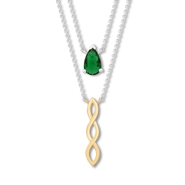 Lab-Created Emerald Layered Necklace Sterling Silver & 10K Yellow Gold