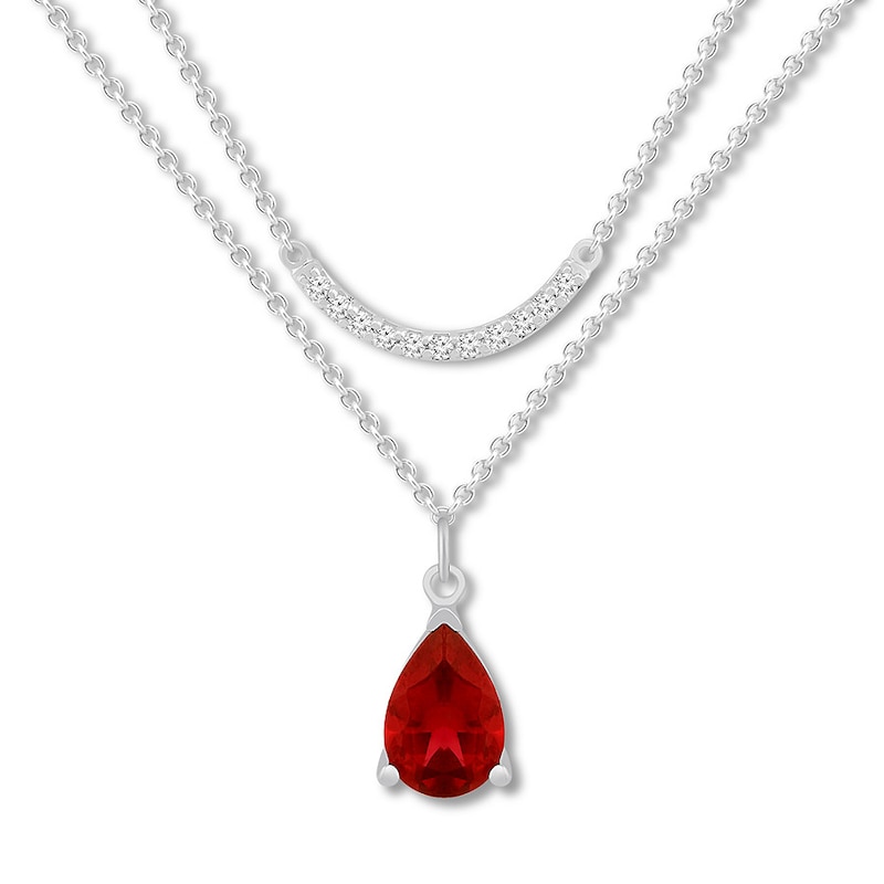 Main Image 1 of Lab-Created Ruby Layered Necklace Sterling Silver