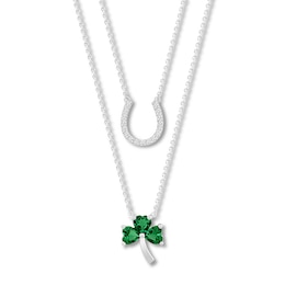 Lab-Created Emerald Shamrock Layered Necklace Sterling Silver