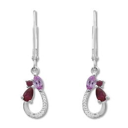 Lab-Created Ruby Earrings 1/20 ct tw Diamonds Sterling Silver