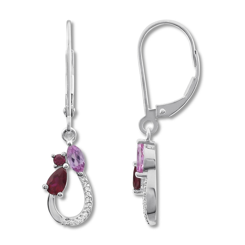 Main Image 2 of Lab-Created Ruby Earrings 1/20 ct tw Diamonds Sterling Silver