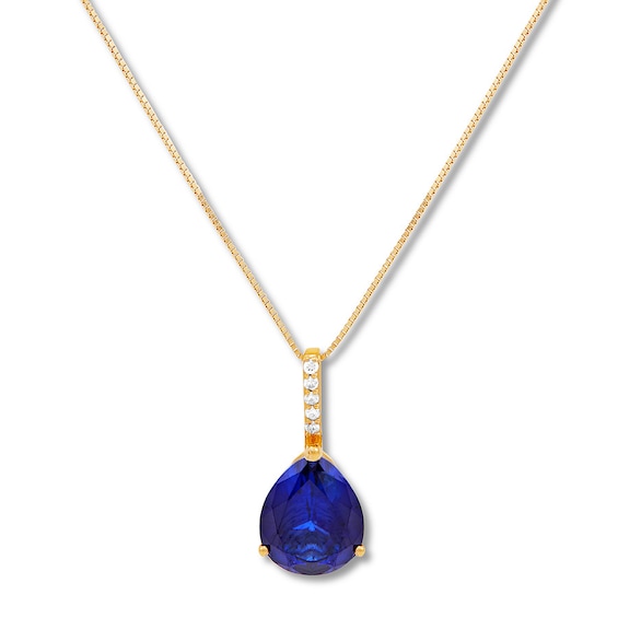 Lab-Created Sapphire Necklace with Diamonds 10K Yellow Gold