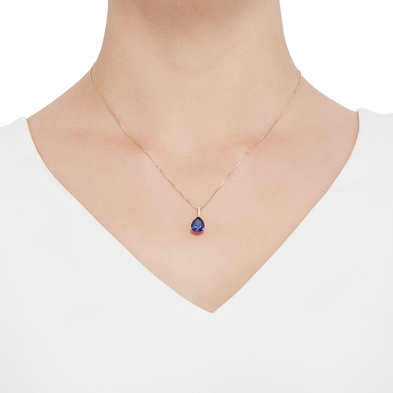 Lab-Created Sapphire Necklace with Diamonds 10K Yellow Gold