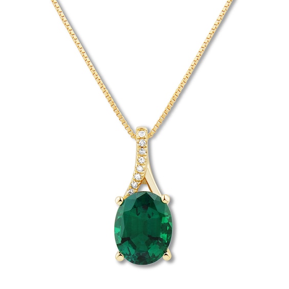 Lab-Created Emerald Necklace with Diamonds 10K Yellow Gold | Kay Outlet