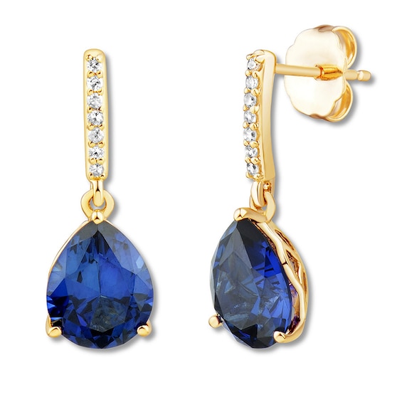 Lab-Created Sapphire & Diamond Earrings 10K Yellow Gold | Kay Outlet
