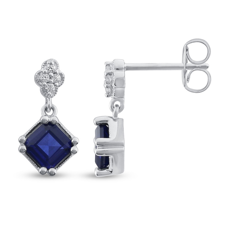 Main Image 1 of Blue & White Lab-Created Sapphire Earrings Sterling Silver