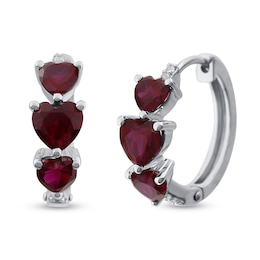 Lab-Created Ruby Heart Hoop Earrings Sterling Silver