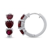 Thumbnail Image 1 of Lab-Created Ruby Heart Hoop Earrings Sterling Silver