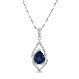 Lab-Created Blue Sapphire Necklace 1/20 ct tw Diamonds Sterling Silver 18&quot;