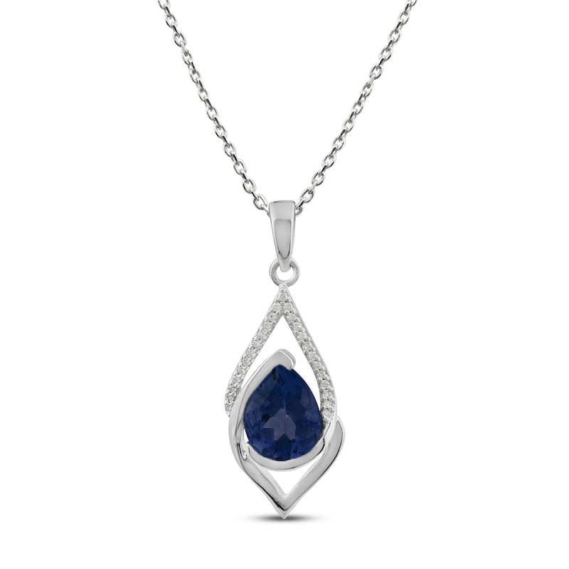 Main Image 1 of Lab-Created Blue Sapphire Necklace 1/20 ct tw Diamonds Sterling Silver 18&quot;